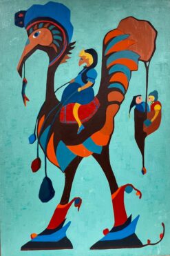 Large British Abstract Painting Colorful Cockerel Bird, original work