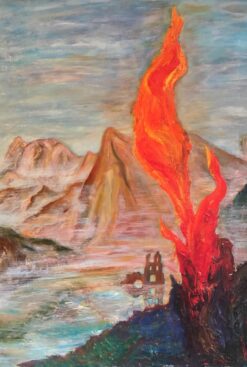 Abstract Mountains, Stylised Scene, Colourful Oil Painting, Signed