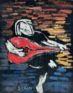 1900-1999 French Expressionist Signed Oil Figure Playing Guitar