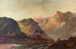 Antique Scottish Highlands Signed Oil Painting Sunset Sheep Pitlochry Perthshire