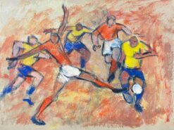 The Football Match 1900-1999 German Modernist Oil Painting playing football