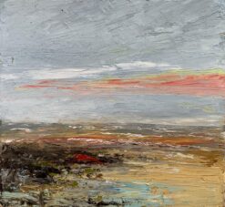 French Impressionist Oil Painting Sunset over Crashing Waves and Golden Sands