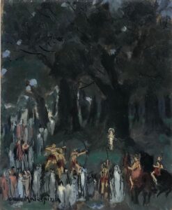 Martyrdom of Saint by Bow & Arrow in Woods Roman Soldiers, French Oil