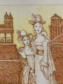 Classical French Figures in City -1950's French Modernist Cubist Painting signed