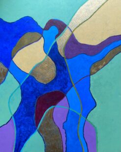 Huge Abstract Painting by Listed British artist - Blue Green Gold Purple Mustard