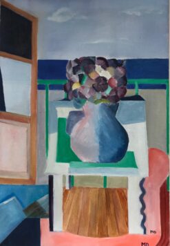 Bright & Colorful French Cubist Abstract Oil Painting Flowers in Vase, 20thC