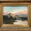 Antique Scottish Highlands Oil Painting Sunset over the Loch, signed & framed