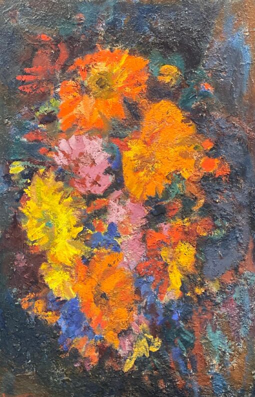 1900-1999 German Modernist Oil Painting Colorful Still Life of Flowers