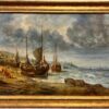 1800-1899 French Signed Oil Coastal Marine Seascape Fisherfolk on Beach