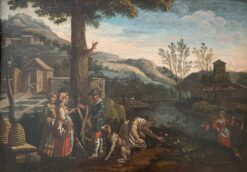 FINE 1700 - 1799 ITALIAN OLD MASTER OIL PAINTING - FIGURES GARDENING LANDSCAPE