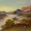 Antique Scottish Highlands Oil Painting Sunset over the Mountain Loch Waters