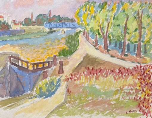 1940's Provence French Painting River Landscape  - Post Impressionist artist