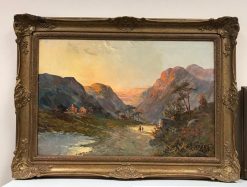 F E Jamieson Highland Glen Sunset Oil Painting Mother Child Returning Home