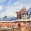 MAURICE MAZEILIE-FRENCH Watercolour - Down By The River Seine Bridge Scene