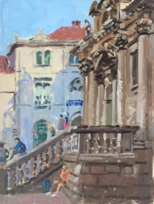 Visiting the British Historical Building, Impressionist Oil Painting