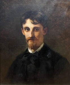 Antique French Impressionist Signed Oil Painting Portrait of Young Man