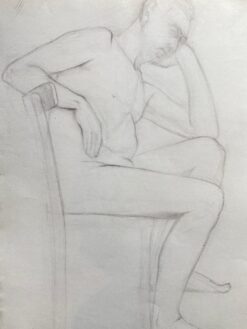 Mid 1900-1999 French Charcoal Drawing - Portrait of a Standing Nude Man