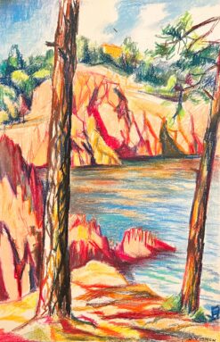 French Bright and Vibrant Pastel Lake Landscape In Le Trayes