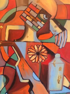 Large French Abstract, Picasso Style, Original Oil Painting, Signed