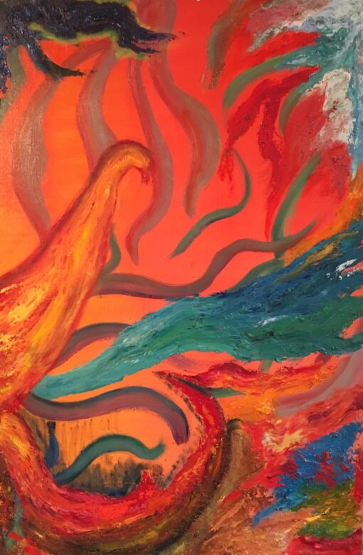 Fiery Abstract, Orange Colour, Original Oil Painting