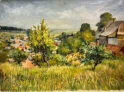 Post-Impressionist French Oil Beautiful Provencal Village & Windswept Trees