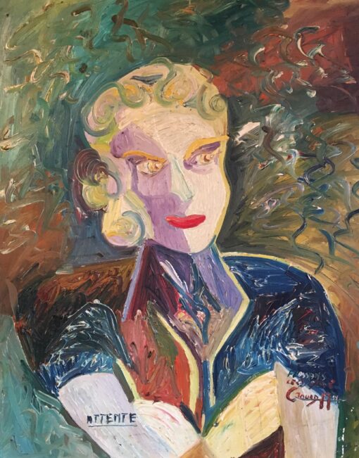 'Attente' 1950's Cubist Abstract Portrait, Oil Painting, Signed