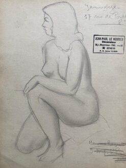 Mid 1900-1999 French Original Line Drawing sketch Nude Lady - Stamped