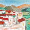 1950's Modernist/ Cubist Painting - Red Roof Green Landscape