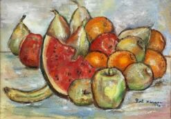 Watermelon Still Life of Fruit, Signed Original Oil Painting in Beautiful Frame
