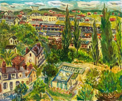 Large French Post-Impressionist 1900-1999 Oil Painting on Canvas Green L/S