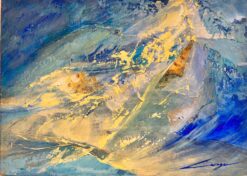 French Modernist Signed Oil Blue Yellow Abstract Expressionist Painting Canvas