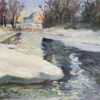 1940s Swedish Signed Oil Painting - Winter Snow River Landscape - Framed