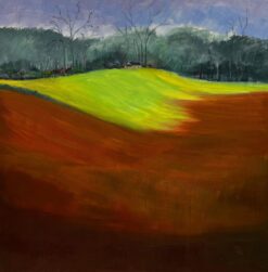 Modernist Contemporary Oil Painting Small House in a Hill, abstract colors
