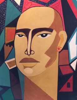 Huge Colourful Male Portrait Geometric Cubist Original Oil Painting