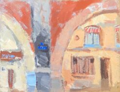 1900-1999 German Modernist Oil Painting Colorful Arched Houses