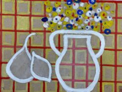 Modern British Abstract Painting Still Life Flowers & Fruit