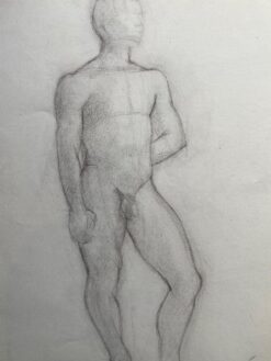 Mid 1900-1999 French Charcoal Drawing - Portrait of a Standing Nude Man