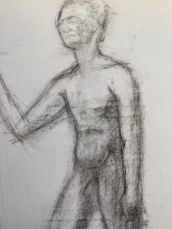 Mid 1900-1999 French Charcoal Drawing - Portrait of a Standing Nude Man