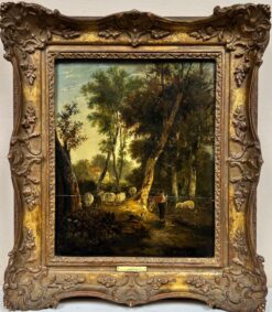 Early 1800's English Oil Painting Wood Panel Norfolk Rural Lane Man & Dog