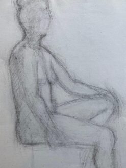 Mid 1900-1999 French Charcoal Drawing - Portrait of a Standing Nude Women