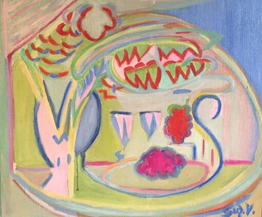 'Verni' Colourful 1970s Abstract Oil Painting