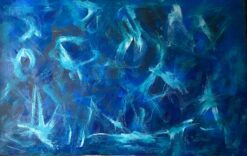 SALLY BRADSHAW (b.1962) CONTEMPORARY ABSTRACT BRITISH PAINTING - EXPLOSIVE BLUES