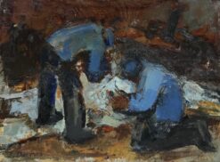French 1900-1999 Modernist Signed Oil Men in Blue Jackets Working