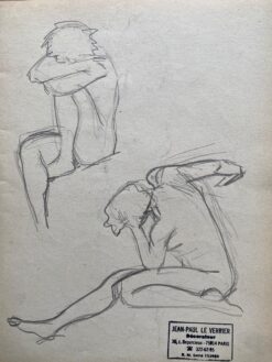 Mid 1900-1999 French Original Line Drawing sketch Nude Lady - Stamped