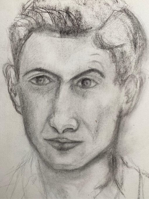 Mid 1900-1999 French Charcoal Drawing - Portrait of a Man