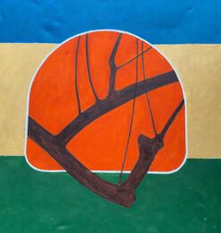 Abstract Painting by Listed British artist Reds Blues Golds and Green Colors