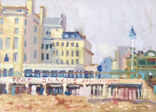 British Town, Medium Size Oil Painting