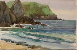 1900's English Impressionist Watercolor Painting Vibrant Sea Shore