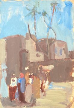 1900-1999 German Modernist Oil Painting North African Town & Figures