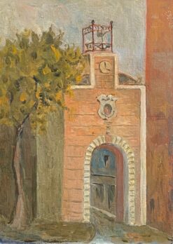 1950's French Modernist/ Cubist Painting signed - French Clock Tower